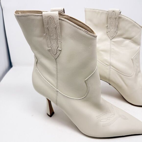 Sam Edelman White Leather Moe Western Cowboy Heeled Booties Size 10 - Picture 2 of 7